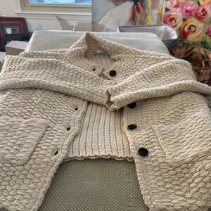 Zara Cream Chunky Rib & Cable Button-Front Cardigan